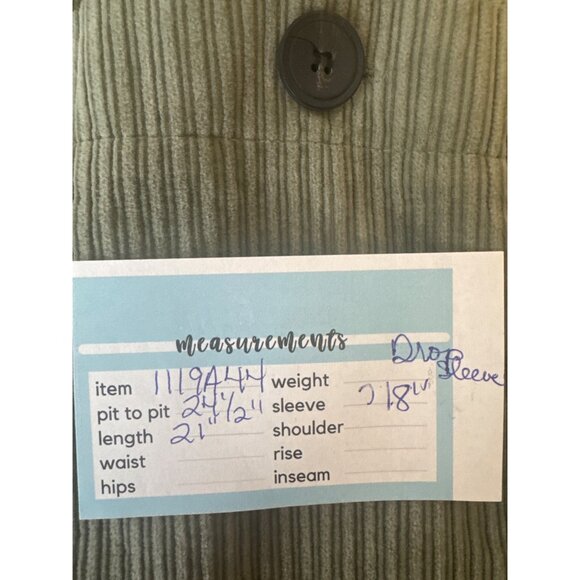 ZARA Light Olive Green Corduroy Medium Button-Up Jacket Drop Sleeve - Picture 13 of 13